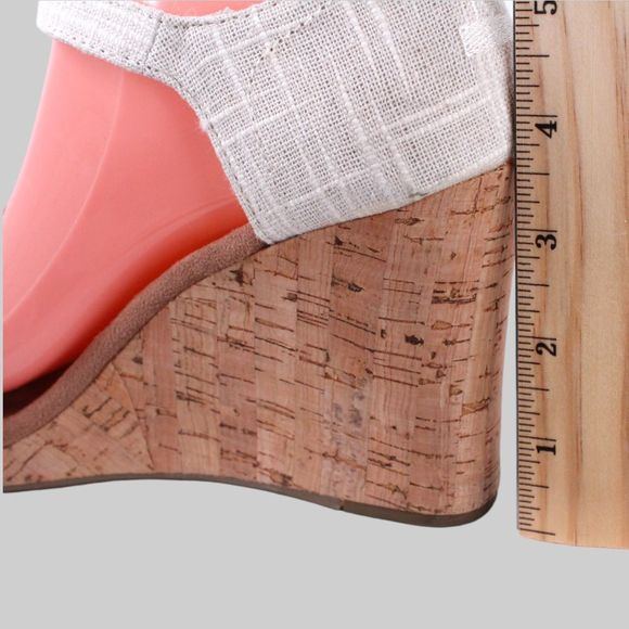 TOM'S Wedge Sandals Cork Wedge Heels in Cream Women's Size 9 - Picture 6 of 11